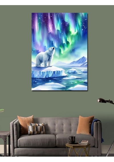 Kanvas Tablo Aurora Ve Kutup Ayısı 50cmx70cm