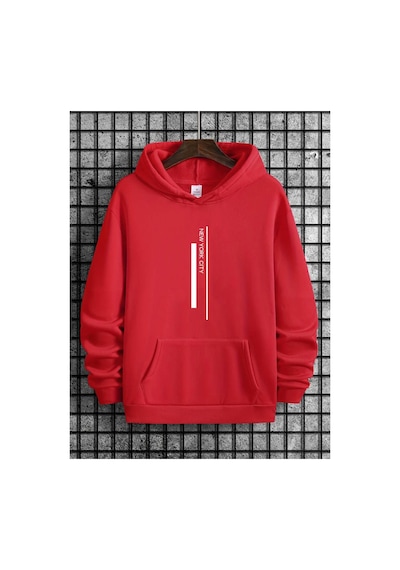 Medinenur New York City Kapüşonlu Sweatshırt Kırmızı