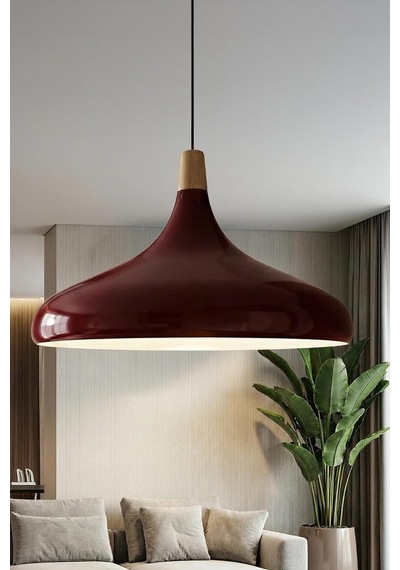 Nova Ahşap Sarkıt Avize, Bohem Tavan Lambası Ve Salon Oturma Odası Aydınlatması - Bordo - 35 Cm Modern Dekorat Çok Renkli