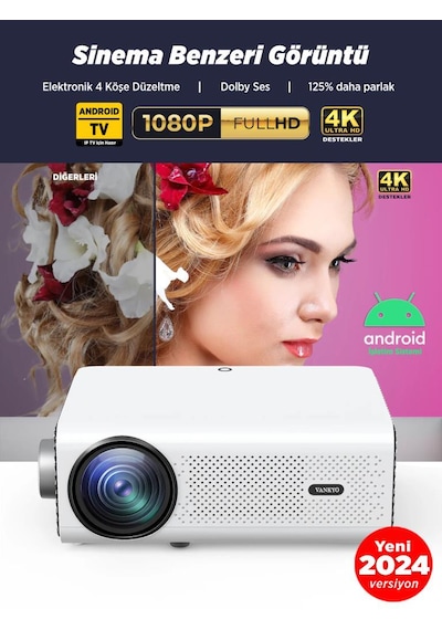 Vankyo Leisure 495W Android TV 4K Destekli 5G WiFi + Bluetooth 5.1 Projeksiyon Cihazı