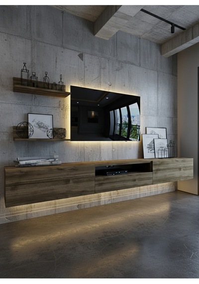 Resital Ledli Duvara Monte Tv Sehpası - Ceviz - W6019-2 Ceviz
