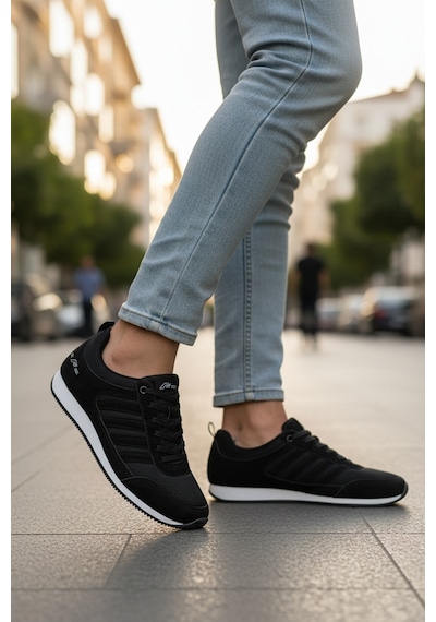 Enoch Erkek Retro Spor Ayakkabı - Günlük Yürüyüş Sneaker Siyah - Beyaz