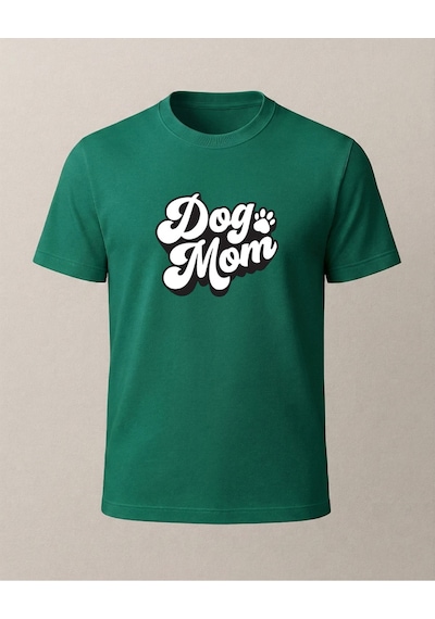 Dog Mom Baskılı T-shirt Yeşil