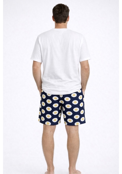 Erkek Pamuklu Baskılı Cepli Şortlu Pijama Takımı Ke77629 Sarı