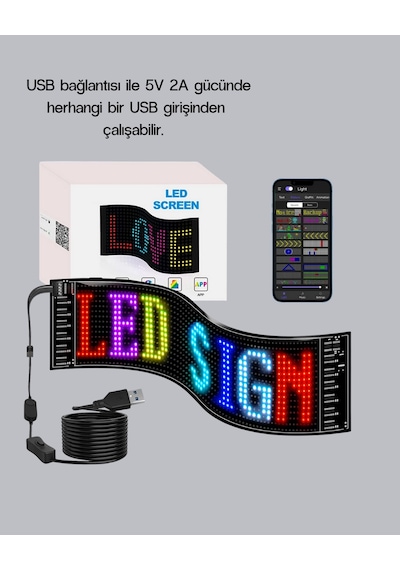 Mey İthalat Rgb Led Panel Usb Güç Girişli, Gıf Ve Yazı Gösterimli Akıllı Ekran -
