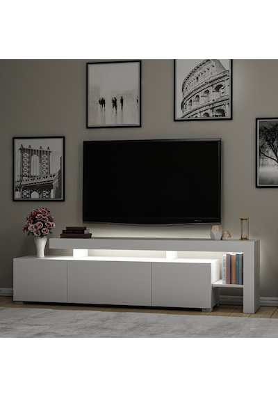 Beliz Modern LED Işıklı 3 Kapaklı, Raflı TV Sehpası – 192 cm, Beyaz Beliz Modern LED Işıklı 3 Kapaklı, Raflı TV Sehpası – 192 cm, Beyaz