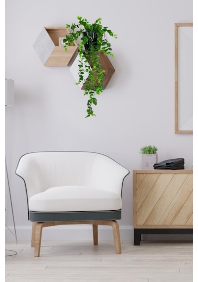 Yapay Çiçek Saksıda Sarkan Şimşir Okaliptus Yapay Sarmaşık 56cm Siyah Saksıda
