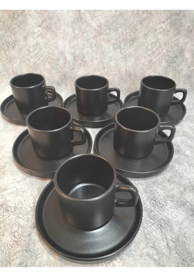 Keramika 8 Cm Stackable Çay Fincanı Mat Siyah 6 Kişilik Mat Siyah