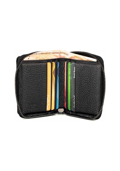 Anı Yüzük Fermuar Kilitli Kroko Deri Çıtçıtlı Erkek Deri Cüzdan Siyah