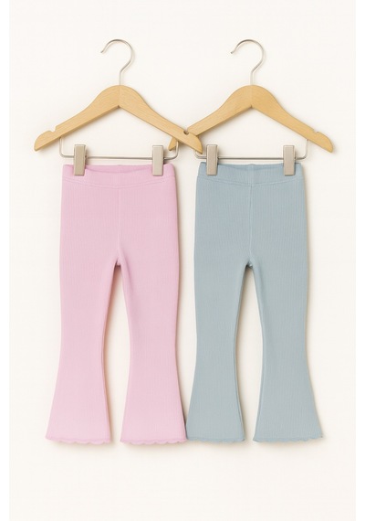 Smile Kids Kız Çocuk 2'li Kaşkorse İspanyol Paça Pantolon Pembe Gri