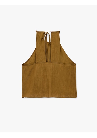 Koton Viskon Karışımlı Kolsuz Bağlama Detaylı Dokulu Halter Yaka Bluz Kahverengi 6sak30013pw Kahve Koton Viskon Karışımlı Kolsuz Bağlama Detaylı Dokulu Halter Yaka Bluz Kahverengi 6sak30013pw Kahve