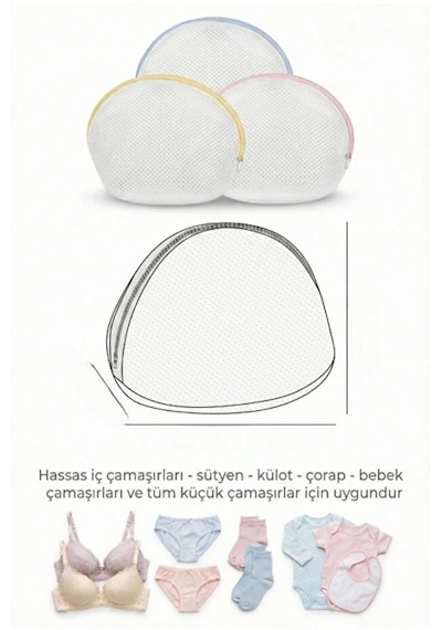 Lüx 3'lü Set Fermuarlı Bebek Çorap Sütyen Çamaşır Kurutma & Yıkama Filesi Beyaz