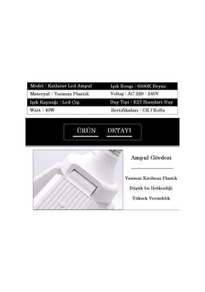 Yeni Nesil Pervane Led Ampul 3 Kol Katlanır 40W Led Pervane Ampul