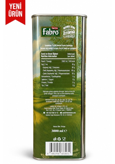 Fabro 3 Lt Teneke Naturel Sızma Zeytinyağı