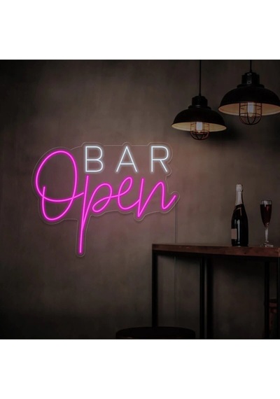 Open Bar Yazılı Neon Tabela Pembe