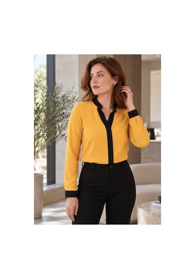 Armonika Kadın Sarı Önü Şeritli Gömlek Arm-18k001255