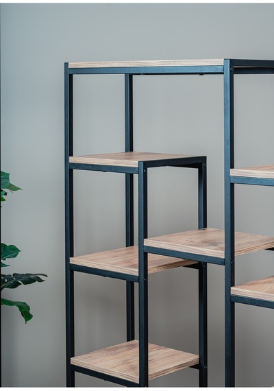 12 Raflı Modern Kitaplık Çiçeklik Ve Dekoratif Yaşam Ünitesi - Metal İskeletli Ahşap Raflı Siyah 12 Raflı Modern Kitaplık Çiçeklik Ve Dekoratif Yaşam Ünitesi - Metal İskeletli Ahşap Raflı Siyah