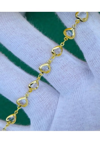 Kalpli Zirkon Taşlı Gold Renk Bileklik 18 Cm Beyaz