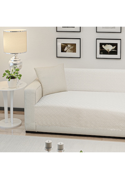Kaymaz Tabanlı Koltuk Örtüsü 175x215 Cm Altı Polarlı, Örme Kumaş, Çekyat Ve Kanepe Uyumlu Krem