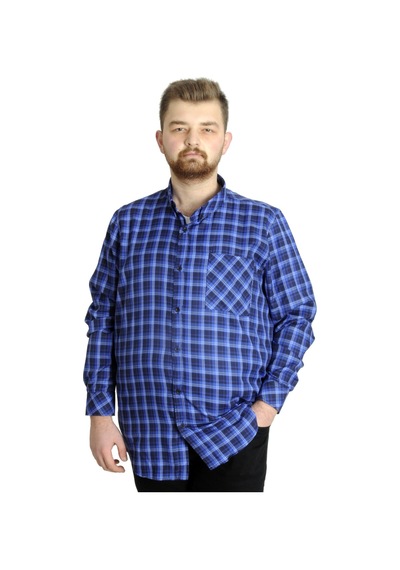 Mode XL Büyük Beden Erkek Ekose Uzun Kollu Cepli Gömlek 23300 İnd İndigo