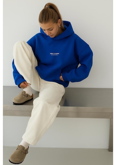 Dm Dolce More 3 İplik Penye Peteet Studıos Baskılı Unisex Kapüşonlu Sweat Saks Mavisi