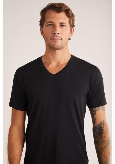 Kom Emilio V Yaka Modal Erkek Tshirt Lacivert Lacivert
