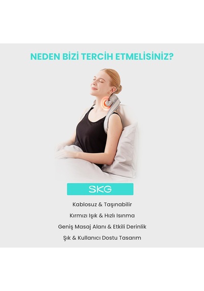 Skg H7 Max Boyun Ve Omuz Masaj Aleti, Shiatsu Masaj Terapisi, Yoğurmalı, Fototerapi Gri