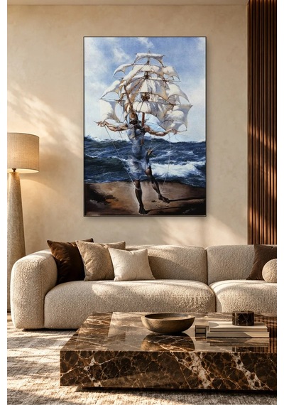 Fida Dali Yelkenli Gemi Adam Canvas Tablo Çok Renkli