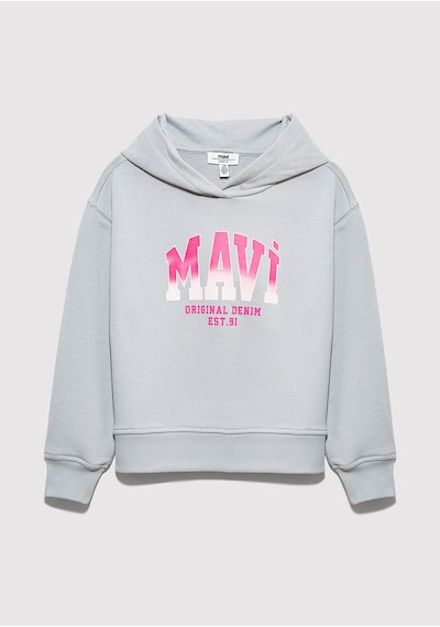 Mavi - Mavi Logo Baskılı Kapüşonlu Gri Sweatshirt 7s10179-70075 Gri