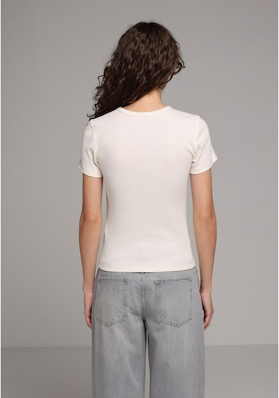 Colin's Colins Slim Fit Yuvarlak Yaka Nakışlı Kadın Ekru Kısa Kol Tişört Cl1079664 Q1.v1 Ecr