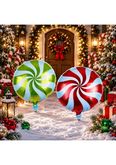 Vıp Yüksek Kalite 2 Adet 40 Cm Kırmızı Yeşil Lolipop Şeker Yılbaşı Balonu Lolipop Şeker Folyo Balon
