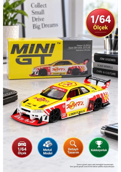 Mini Gt Nissan Skyline Lb-er34 1/64 Super Silhouette Suppaiman Okinawa Model Araba 7,2 Cm