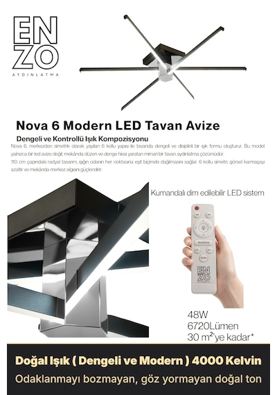 Nova 6 Silver Led Tavan Avize Kumandalı Dim Edilir Aşağı Işık Doğal Işık