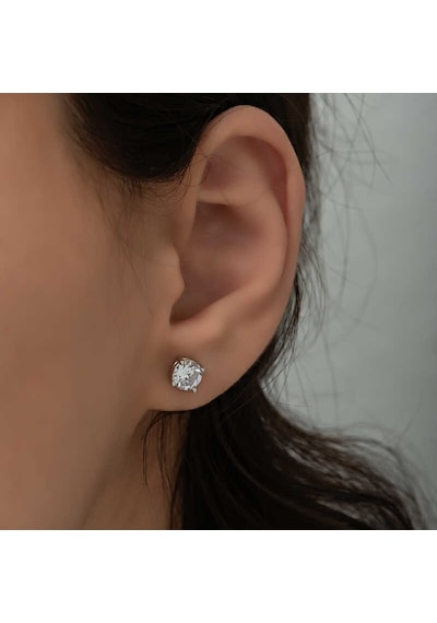 Gümüş 4 Mm Beyaz Zirkon Tek Taş Kadın Küpe