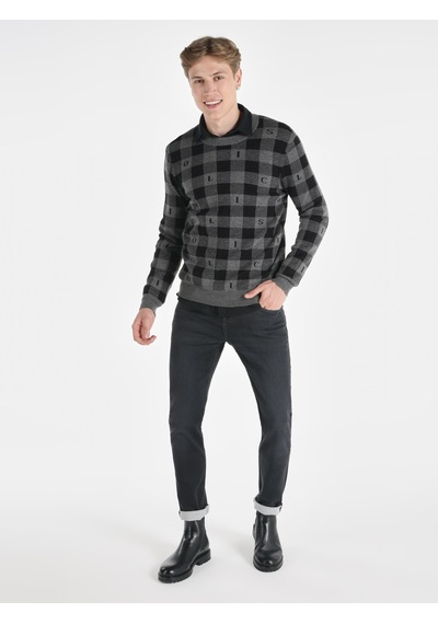 Colin's Colins Regular Fit Bisiklet Yaka Baskılı Gri Erkek Kazak Cl1065573 Gri Melanj
