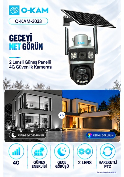O-kam Ok-3033 4g Solar 10x Optik Zoom 2 Lensli Güvenlik Kamerası