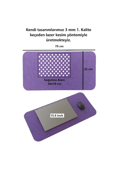 Masa Üstü Bilgisayar Düzenleyici Keçe Bilgisayar Mouse Pedi Masa Üstü Düzenleyici Mat 70x32 Cm Mor
