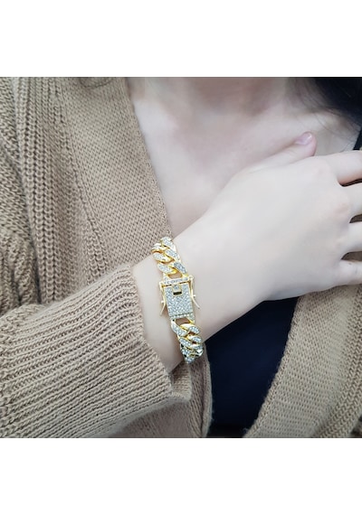 Chavin 12 Mm. Kalın Taşlı Gold Alloy Bayan Bileklik Er02Sr Çok Renkli