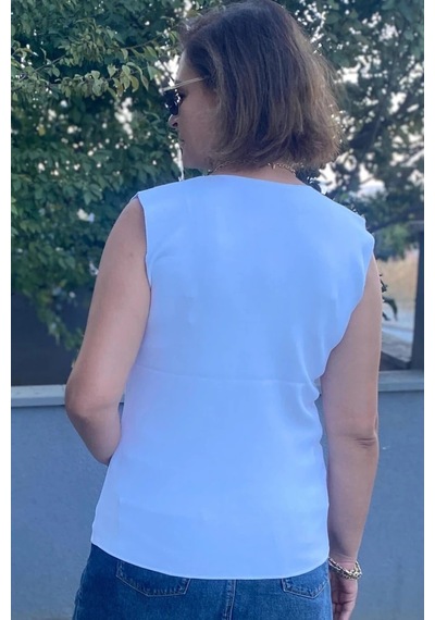 Mia Butik Kadın Lina Beyaz Merserize Kolsuz Bluz Beyaz