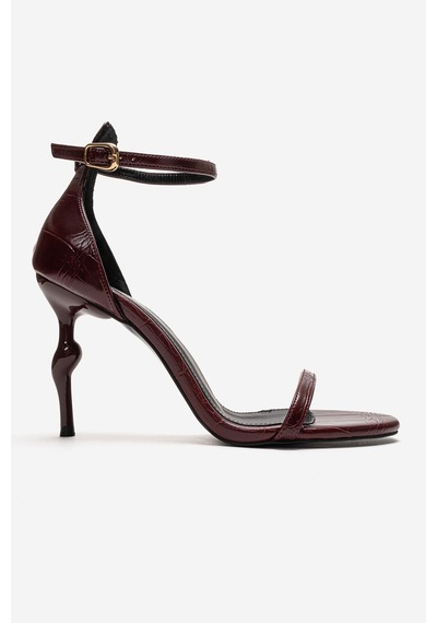 Luvishoes Yelena Bordo Baskı İnce Bantlı Kadın Topuklu Ayakkabı