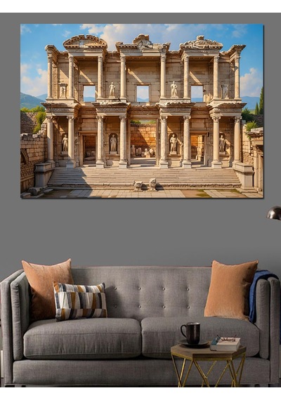 Ahşap Tablo Antik Efes Celsus Kütüphanesi Manzarası