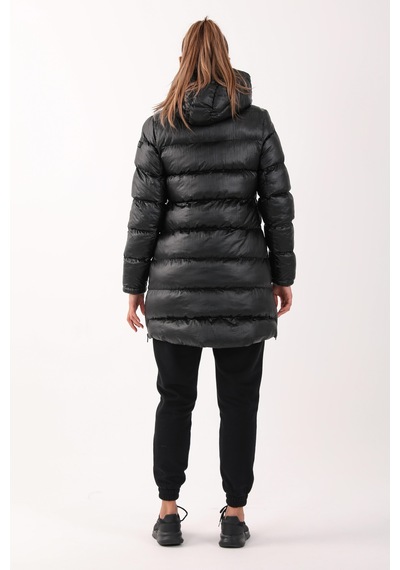 Maraton Sportswear Regular Kadın Kapşonlu Uzun Kol Basic Siyah Parka 21283 Siyah