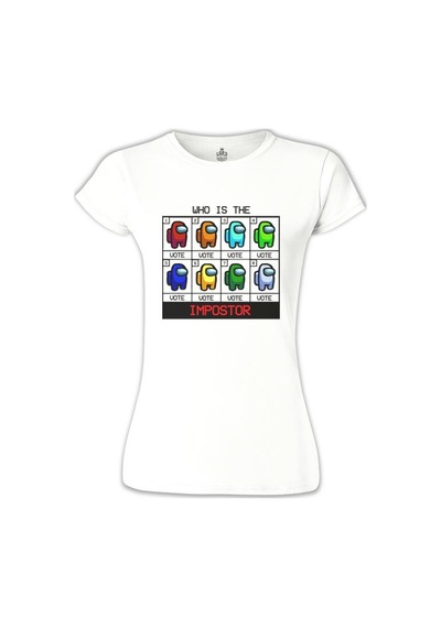 Among Us - Who İs The Impostor Beyaz Kadın Tshirt 001