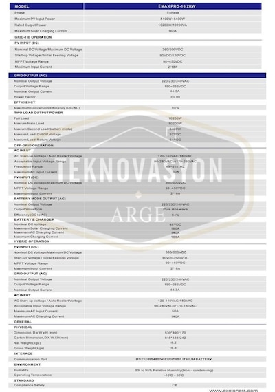 Exelon 10.2KW 48V Akıllı İnverter MPPT (450VDC)