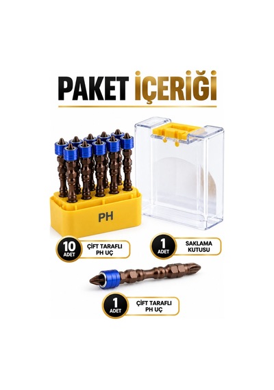 Vida Sıkma Ucu 10 Adet Çift Yönlü Mıknatıslı Yıldız Bits