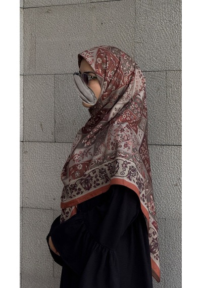 Qalortex Scarf Pamuklu Soft Osmanlı Desen Eşarp-taba