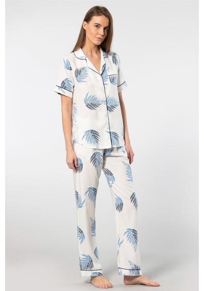 Türen Kadın 3604/ekru Desenli Kısa Kol Dokuma Pijama Takımı 001