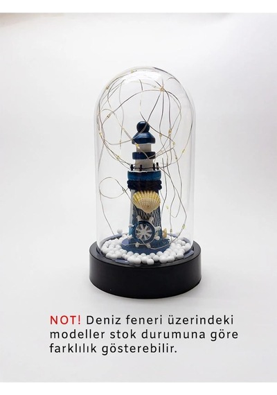 Doğum Günü Ve Sevgiliye Hediye, Fanus İçinde Mini Ahşap Deniz Fenerli Gün Işığı Ledli Dekoratif Lamba