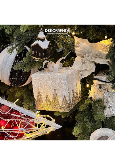 Yılbaşı Süsü Zikzak Hediye Kutusu Altın 15 Cm