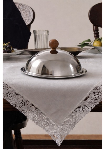 Ahşap Kulplu Fanus Paslanmaz Çelik Gümüş 18 Cm Tabaklı Kek Pasta Sunum Stand Tepsi Gümüş - 835272362 Gümüş